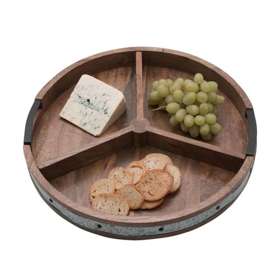 Entertaining * | Flash Sale Gourmet Basics Galvanized Band Lazy Susan Platter With Removable Dividers, 16 Inch