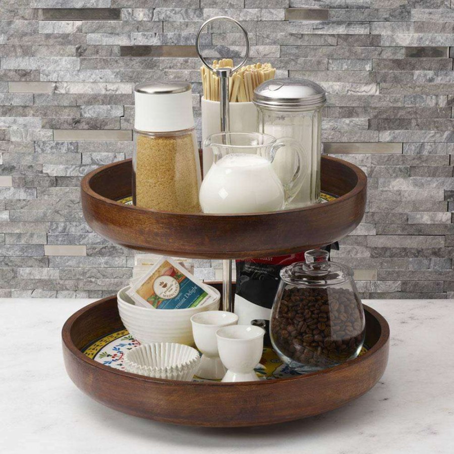 Entertaining * | Outlet Gourmet Basics Vella 2 Tier Mango Wood Tray