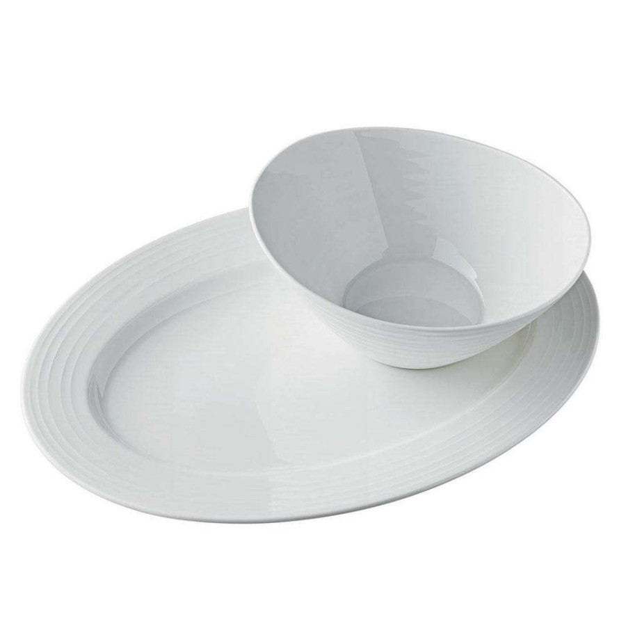 Accessories * | Budget Mikasa Swirl Bone Vegetable Bowl And Serve Platter Set