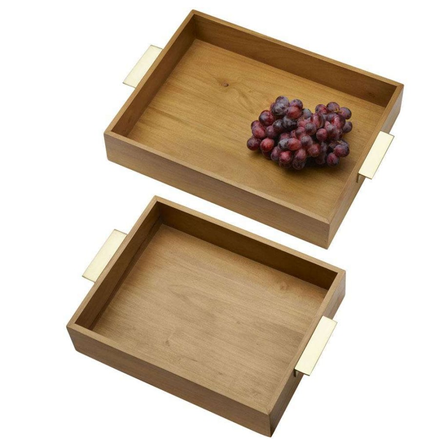 Entertaining * | Cheap Gourmet Basics Medina Set Of 2 Wood Trays