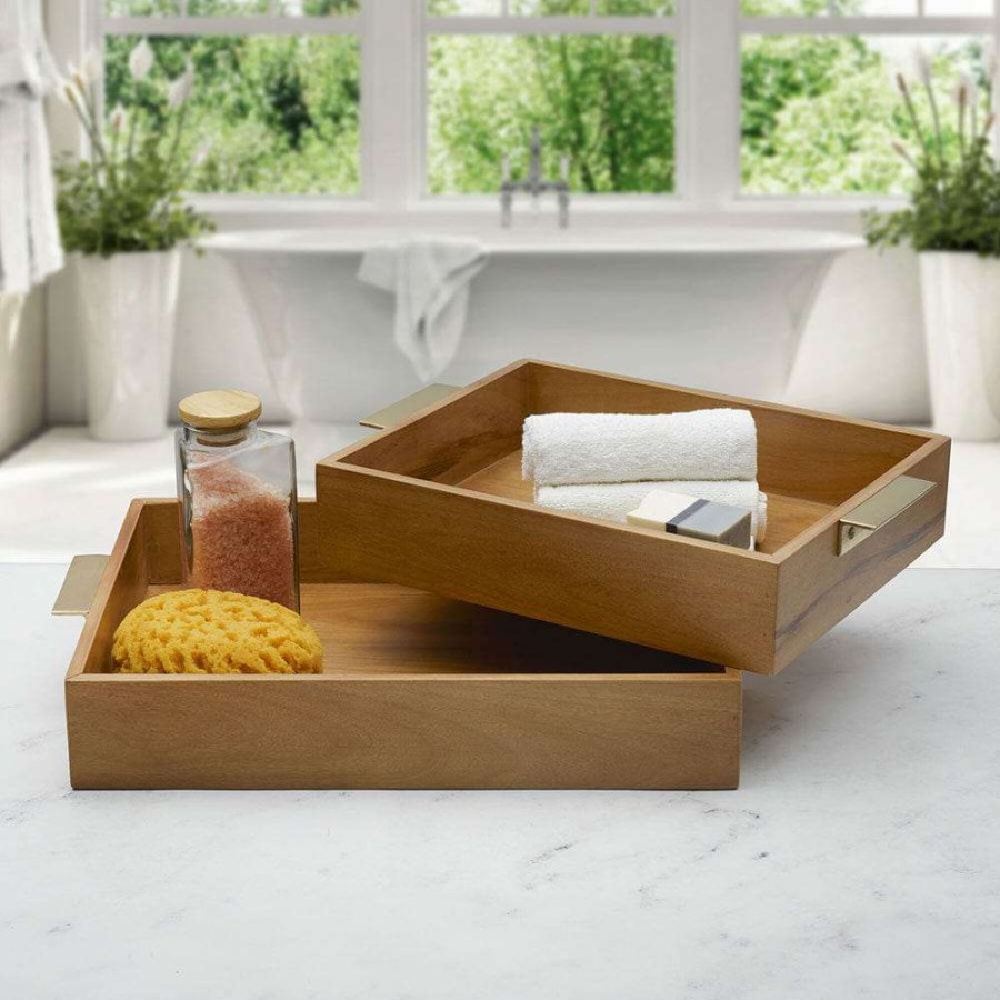 Entertaining * | Cheap Gourmet Basics Medina Set Of 2 Wood Trays