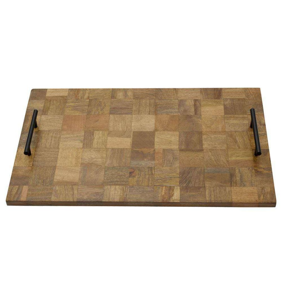 Entertaining * | New Gourmet Basics Mango Wood Checkered Serve Tray, 21 Inch