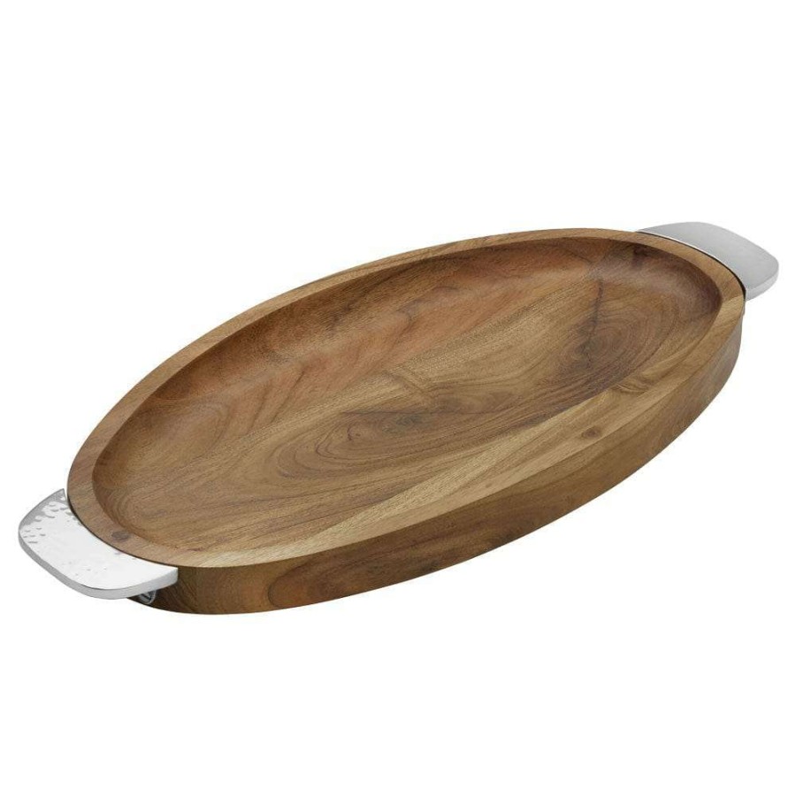 Entertaining * | New Towle Hammersmith Wood Oval Platter With Handles