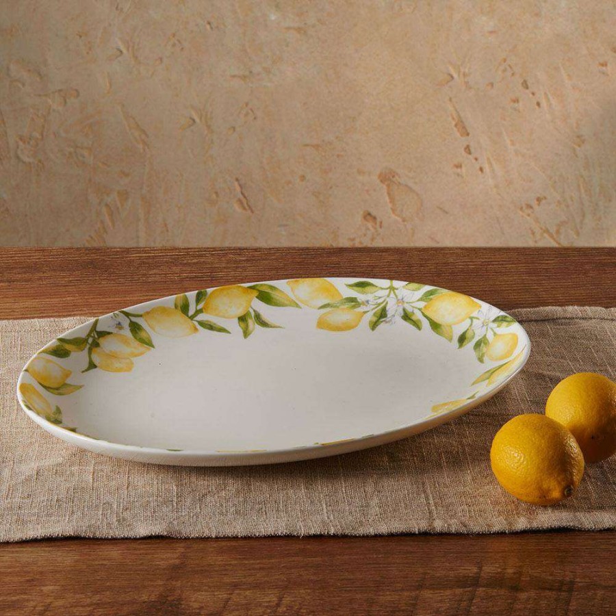 Accessories * | Promo Mikasa Lemons Oval Serving Platter, 14 Inch