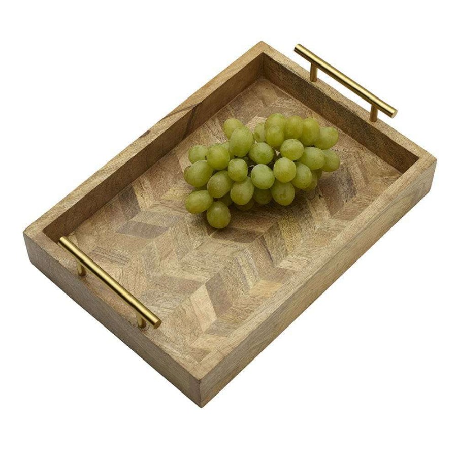 Entertaining * | Best Pirce Gourmet Basics Galini Chevron Mango Wood Serve Tray