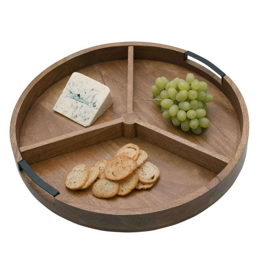 Entertaining * | Outlet Gourmet Basics Lazy Susan Mango Wood Serve Tray With Removable Dividers, 18 Inch