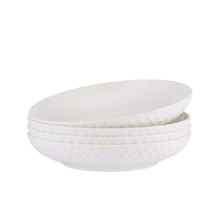 Bowls * | Wholesale Mikasa Trellis White Set Of 4 Pasta Bowls