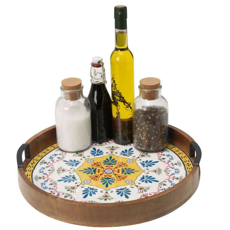 Entertaining * | Top 10 Gourmet Basics Tile Design Lazy Susan Serve Tray