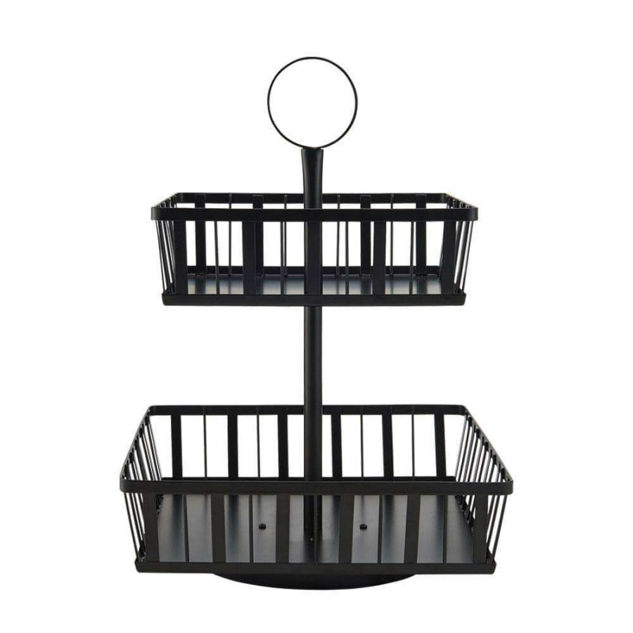 Entertaining * | Deals Gourmet Basics Band And Stripe 2 Tier Rotating Fruit Storage Basket