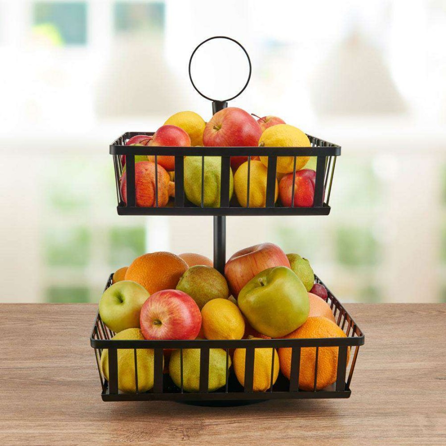 Entertaining * | Deals Gourmet Basics Band And Stripe 2 Tier Rotating Fruit Storage Basket