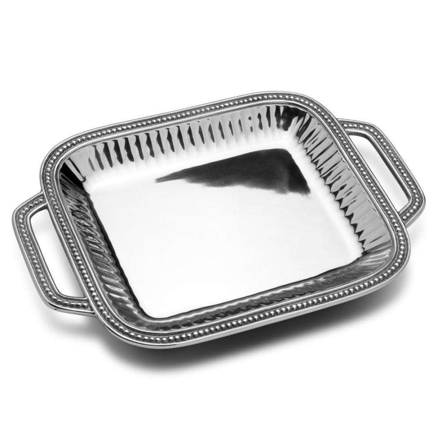 Platters And Trays * | Buy Wilton Armetale Flutes & Pearls Rectangular Tray With Handles