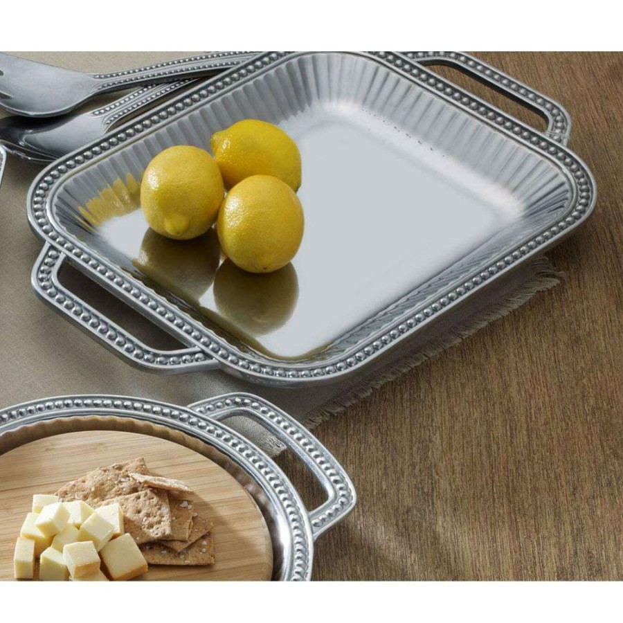 Platters And Trays * | Buy Wilton Armetale Flutes & Pearls Rectangular Tray With Handles