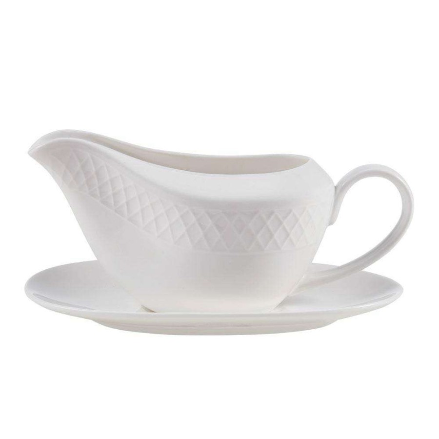 Accessories * | Deals Mikasa Trellis White Gravy Boat With Stand