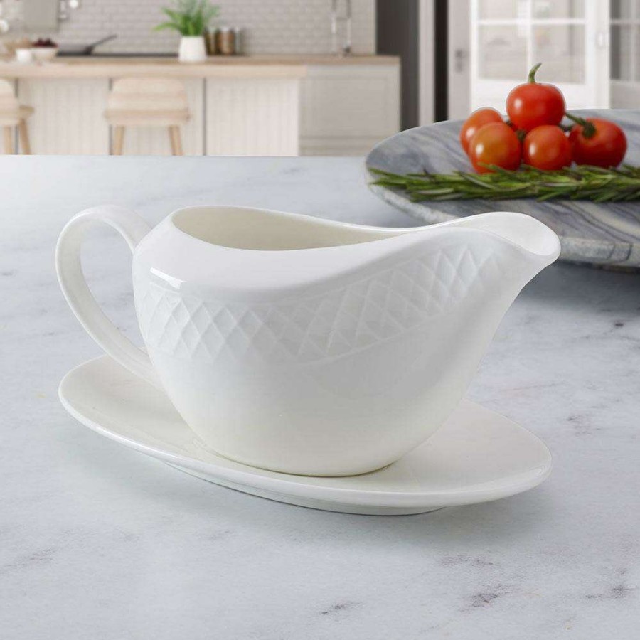 Accessories * | Deals Mikasa Trellis White Gravy Boat With Stand