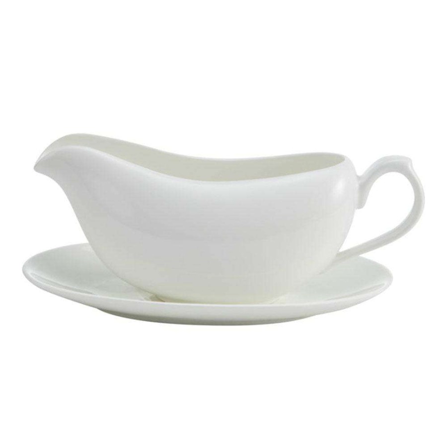 Accessories * | Top 10 Mikasa Lucerne White Gravy Boat With Saucer