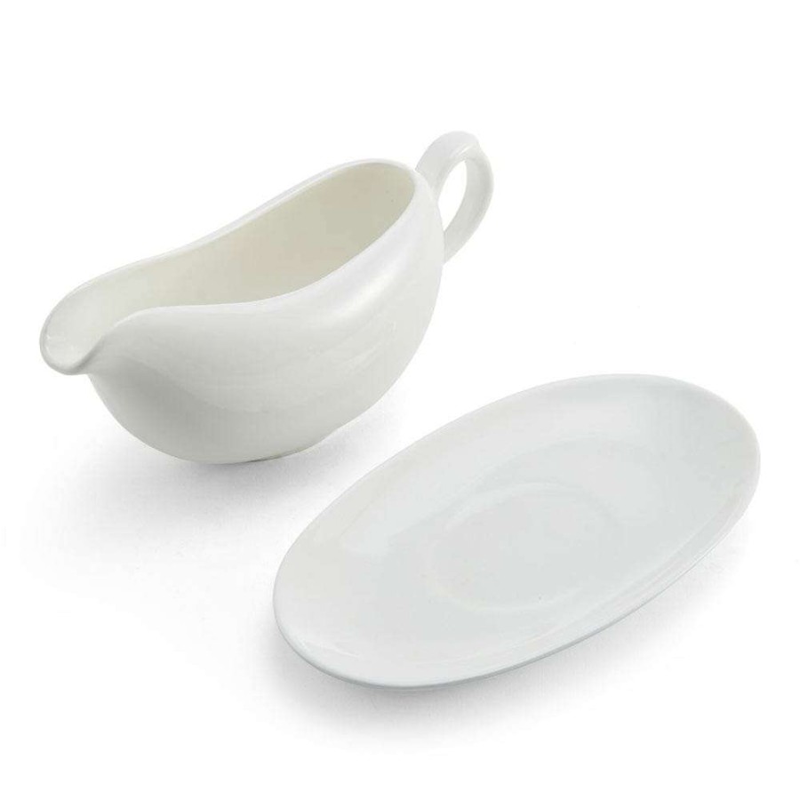 Accessories * | Top 10 Mikasa Lucerne White Gravy Boat With Saucer