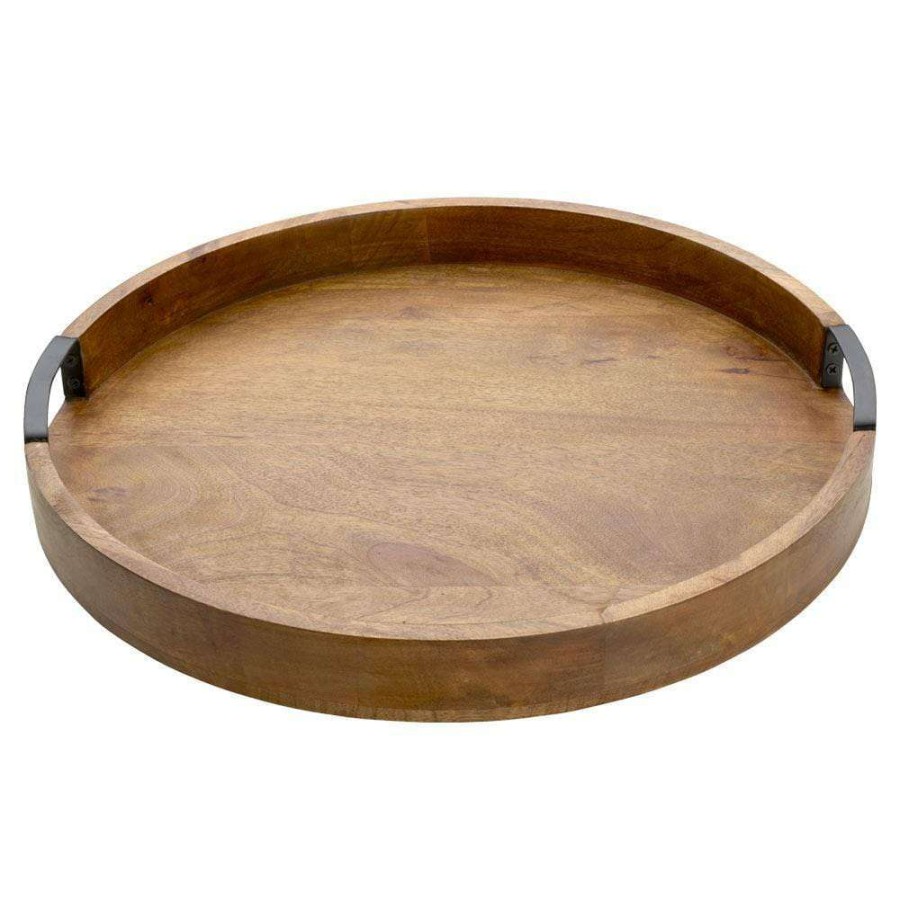 Entertaining * | Discount Gourmet Basics Lazy Susan Mango Wood Serve Tray, 18 Inch