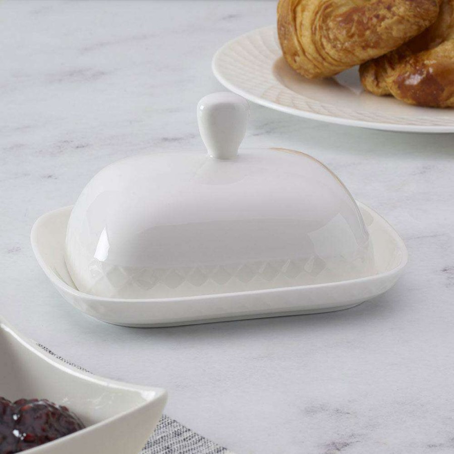 Accessories * | Coupon Mikasa Trellis White Covered Butter Dish