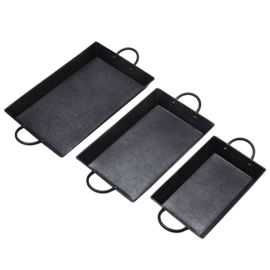 Entertaining * | Top 10 Mikasa Galvanized 3 Piece Serving Tray Set