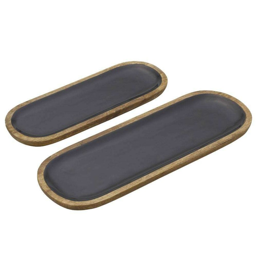 Entertaining * | Buy Mikasa Mango Wood Set Of 2 Serving Platters