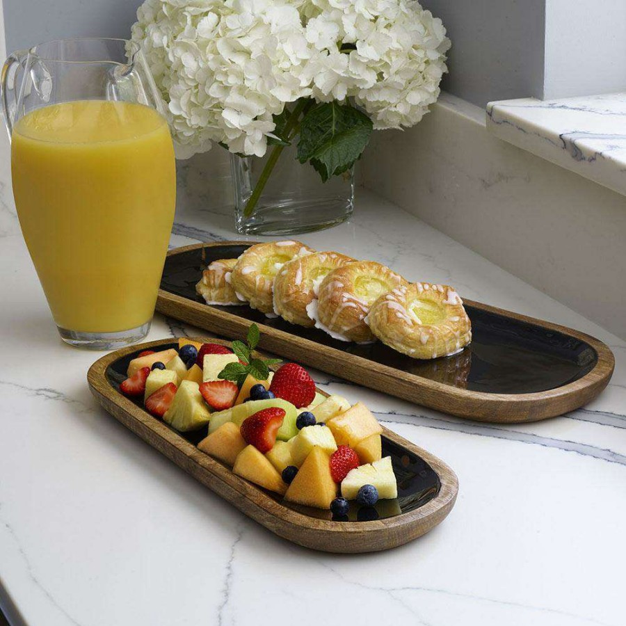 Entertaining * | Buy Mikasa Mango Wood Set Of 2 Serving Platters