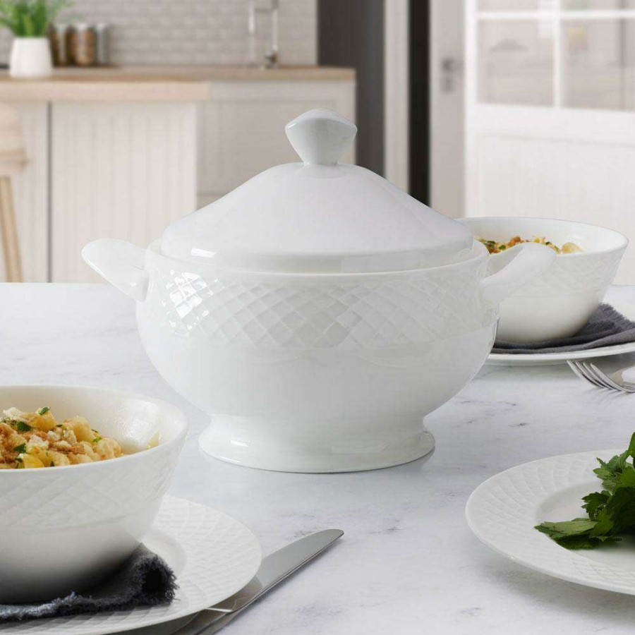 Accessories * | Best Pirce Mikasa Trellis White Covered Casserole