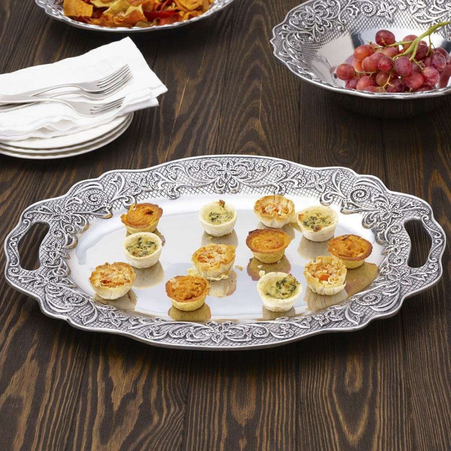 Platters And Trays * | Outlet Wilton Armetale English Cottage Oval Tray With Handles