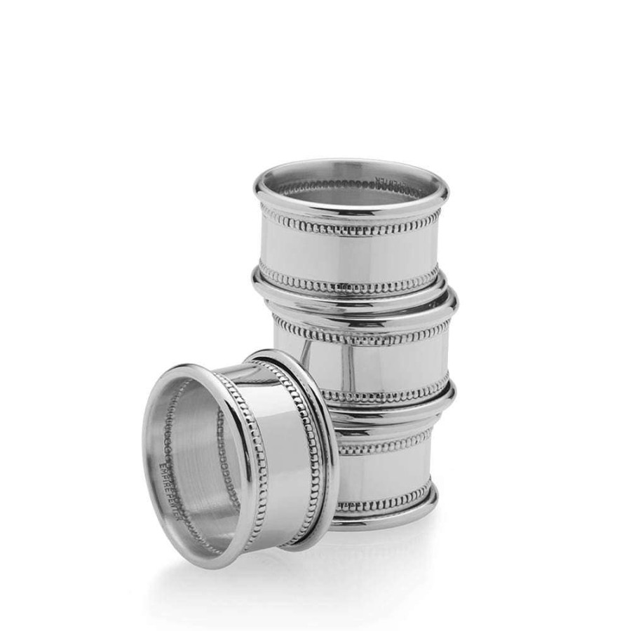 Accessories * | Promo Empire Silver Set Of 4 Beaded Pewter Napkin Rings