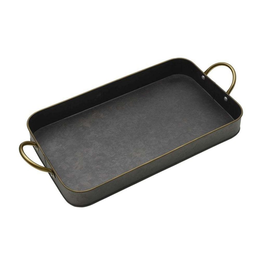 Entertaining * | Best Pirce Towle Living Black Galvanized Rectangular Tray With Handles