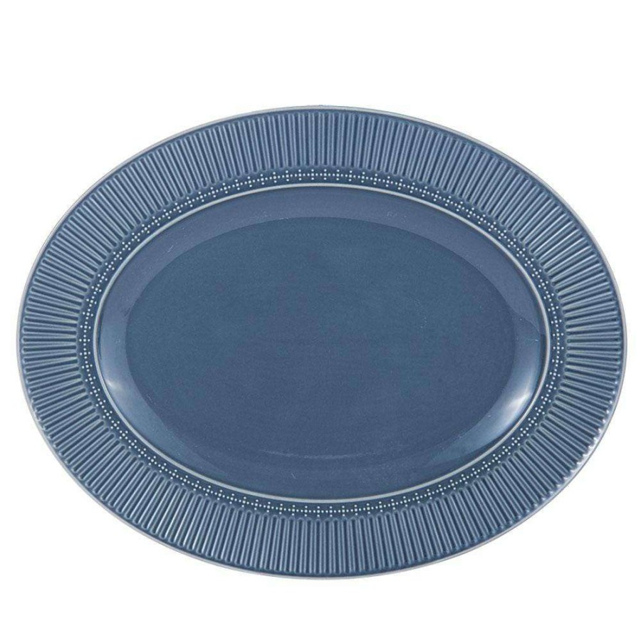 Accessories * | New Mikasa Italian Countryside Accents Fluted Blue Oval Platter