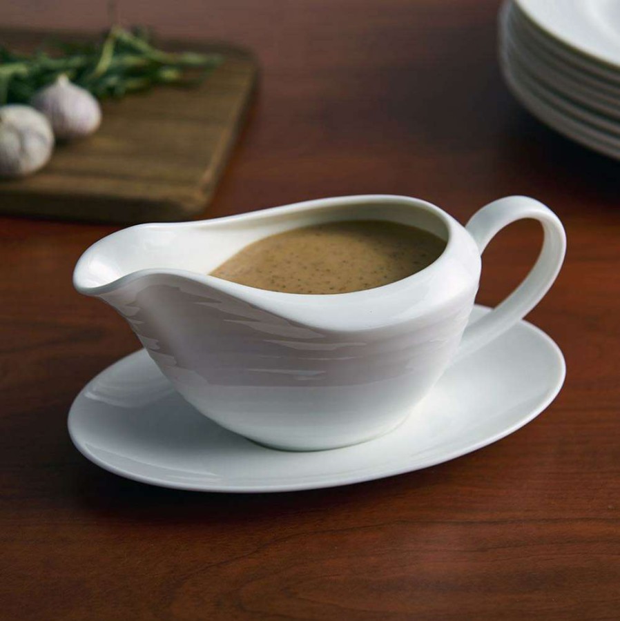 Accessories * | Best Sale Mikasa Swirl Bone Gravy Boat With Stand