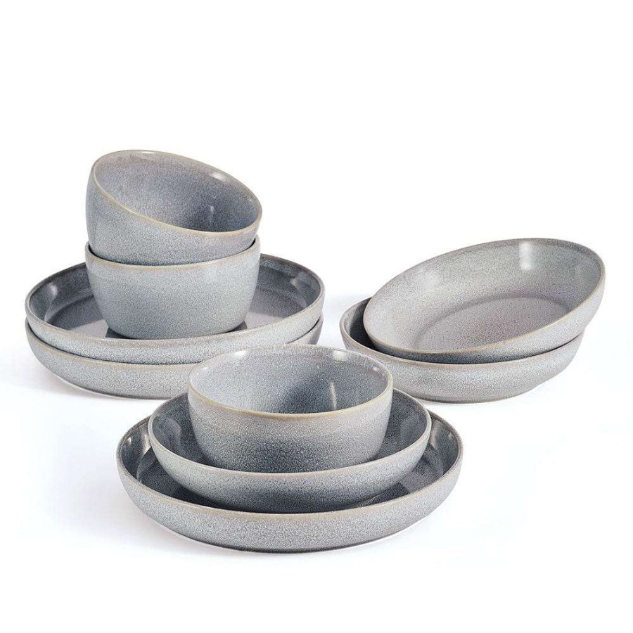 Bowls * | Wholesale Mikasa Huxley Grey 9 Piece Dinnerware Bowl Set, Service For 3