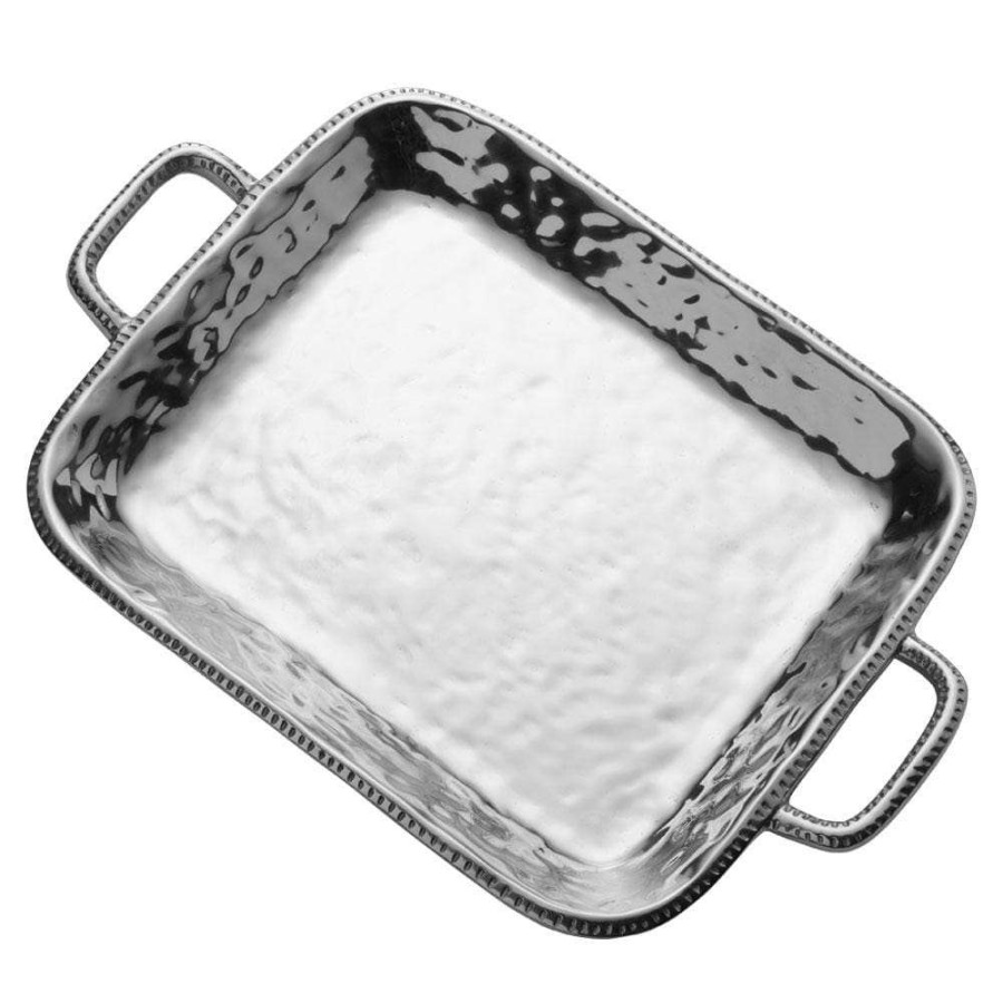 Entertaining * | Best Deal Wilton Armetale River Rock Large Rectangular Tray With Handles