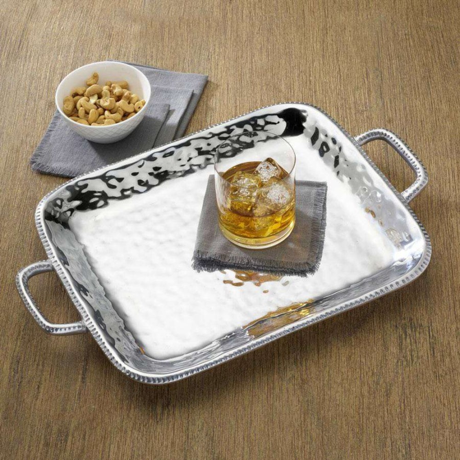 Entertaining * | Best Deal Wilton Armetale River Rock Large Rectangular Tray With Handles